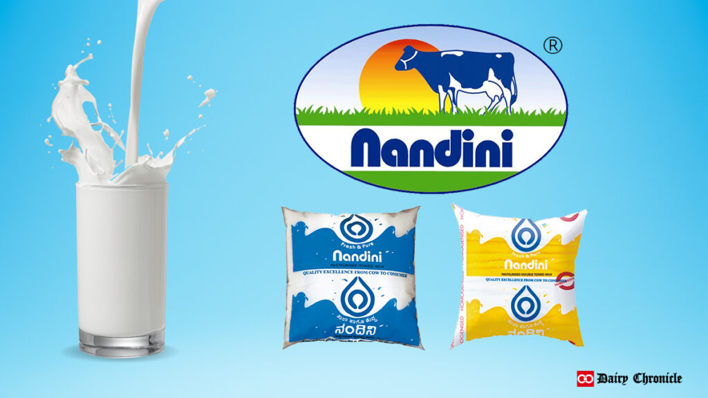 Glass of fresh milk with Nandini Dairy milk pouches