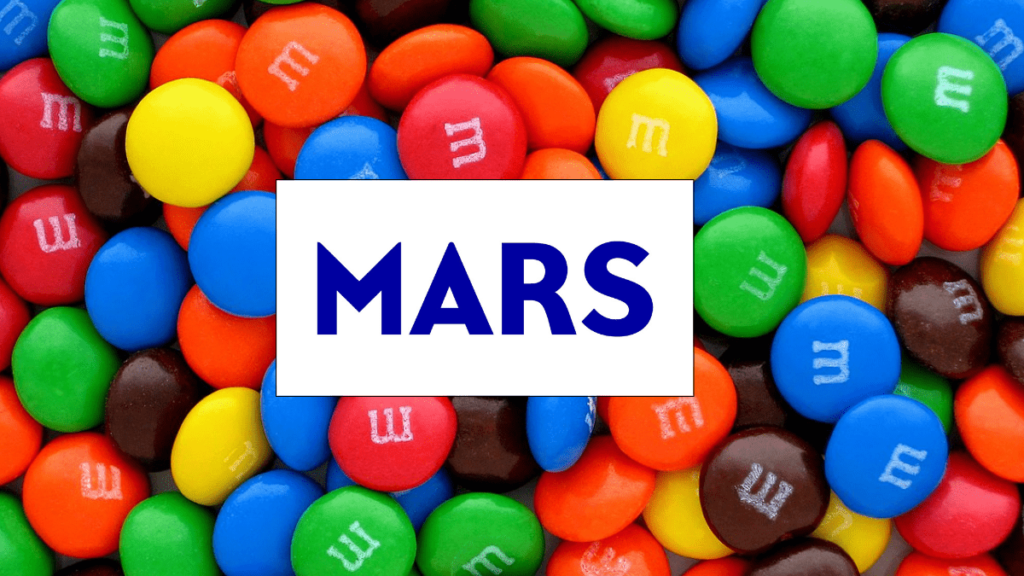 Mars logo surrounded by gem-like candies, with Pringles and Pop-Tarts icons in the background.