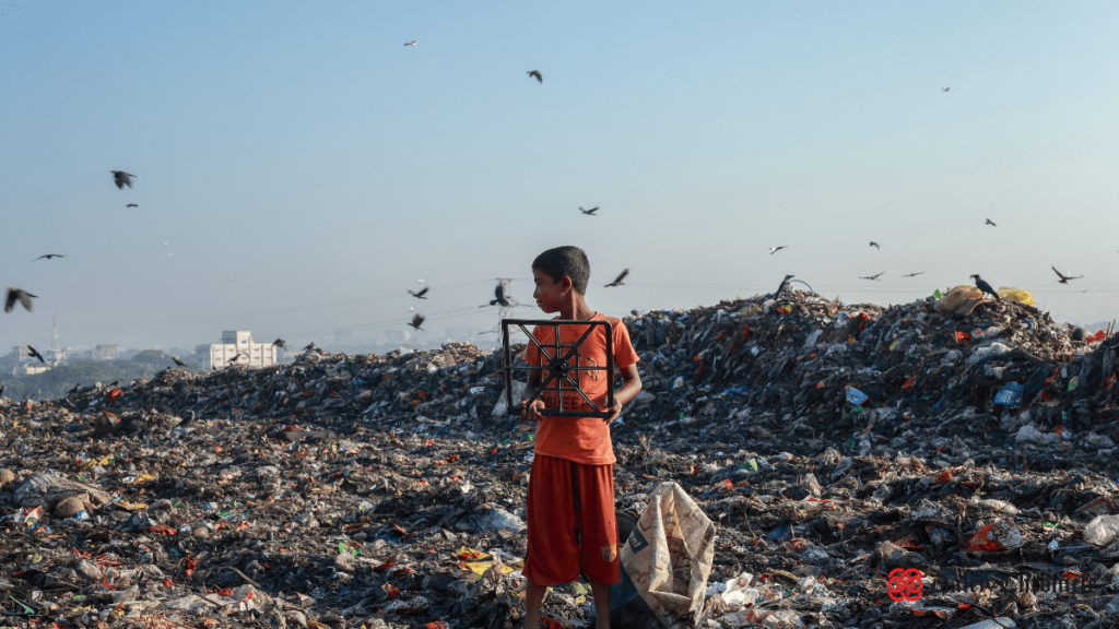 Mountain of garbage in Bhalswa Dairy Colony, highlighting severe pollution issues.