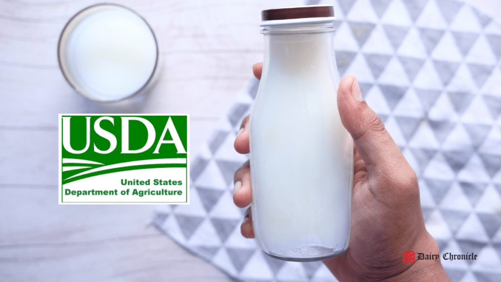 USDA logo with a milk bottle representing the impact of the USDA's proposed make allowance increase on dairy farmers' income.