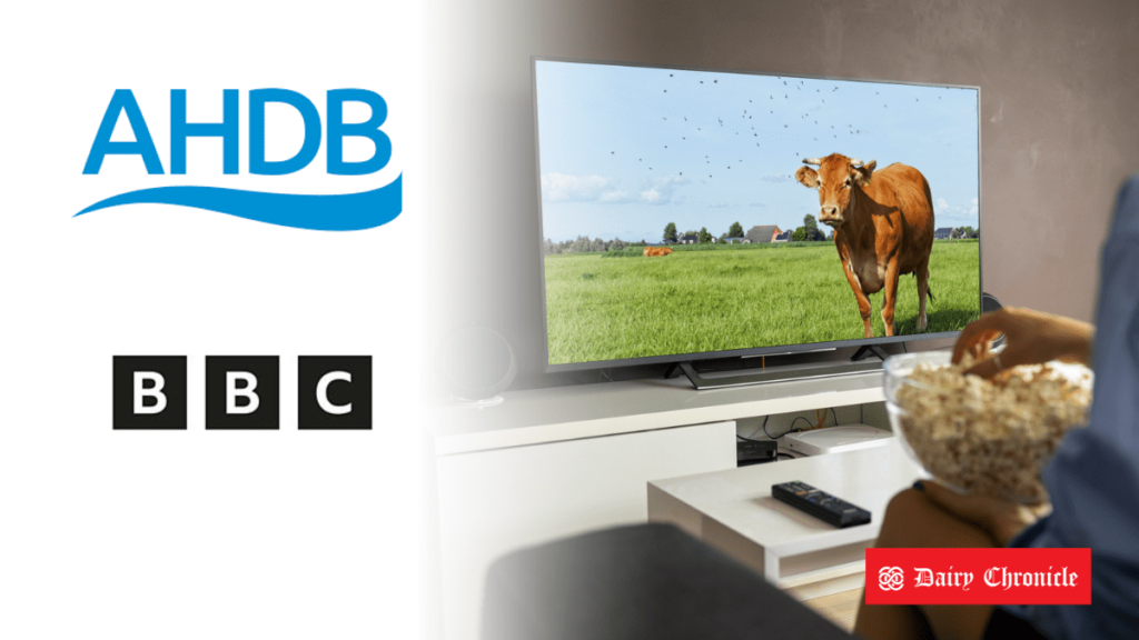 Logos of AHDB and BBC News with a person watching television