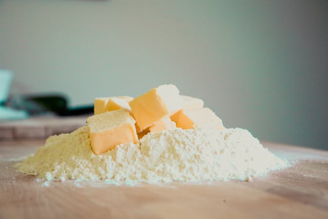 Traditional dairy butter on a wooden board