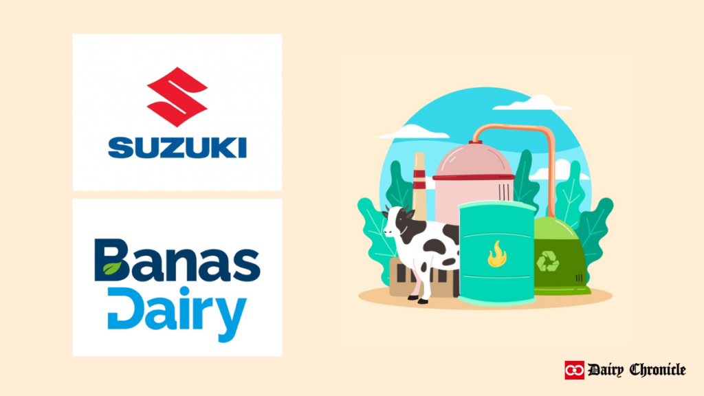 Banana Dairy and Suzuki Motor Corporation logos with biogas production plant