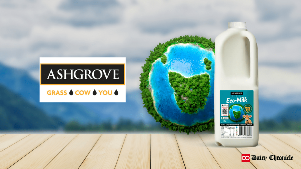 Ashgrove Eco-Milk™ logo with milk bottle and Earth in the background