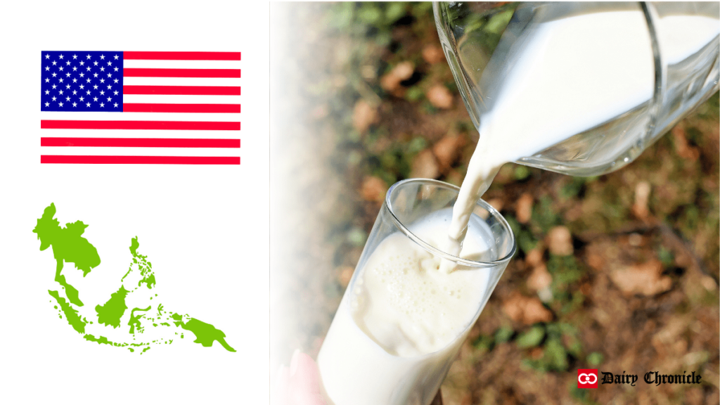 Map and flag of USA with a glass of milk