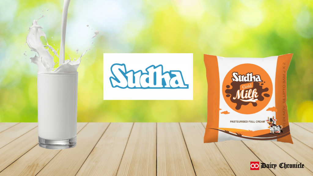 Sudha Dairy logo with a glass of milk and milk pouch