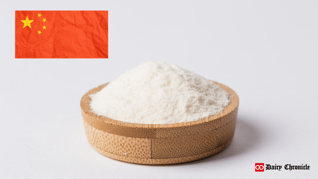 China Flag with Bowl of Milk Powder Reflecting Dairy Market Shifts