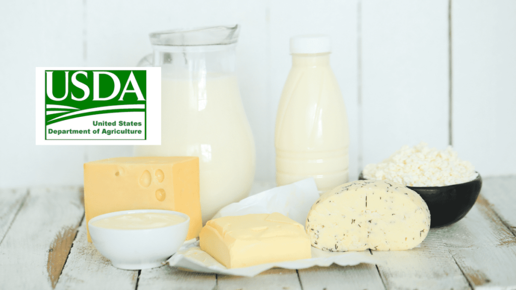 USDA dairy logo with butter, cheese, and milk products