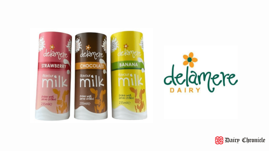 Delamere Dairies CartoCan packaging for flavored milk in Strawberry, Chocolate, and Banana flavors