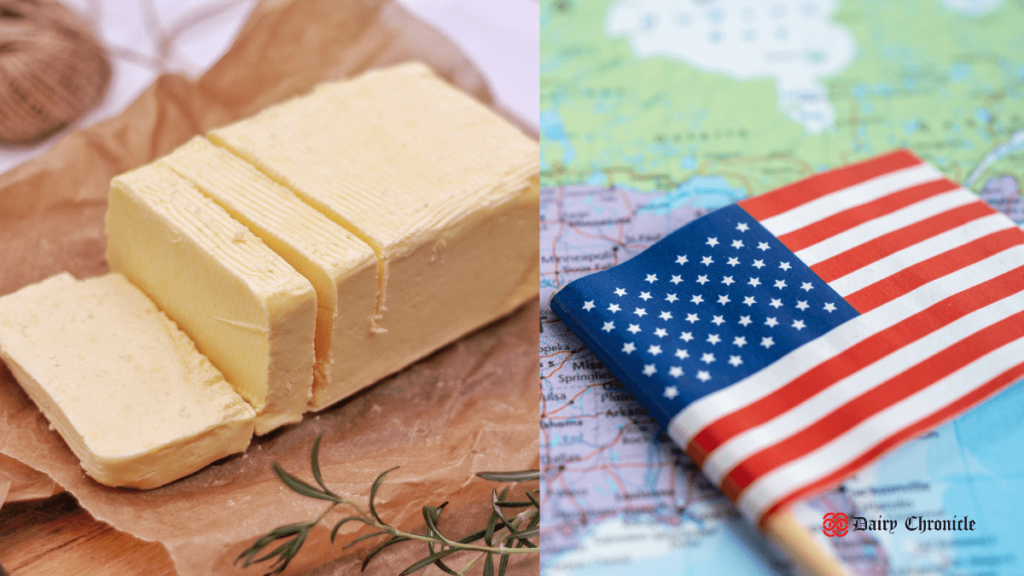 Canadian flag with butter slices representing surge in U.S. butterfat exports