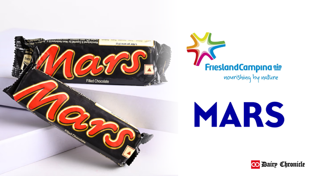 FrieslandCampina and Mars logos with Mars chocolate bars