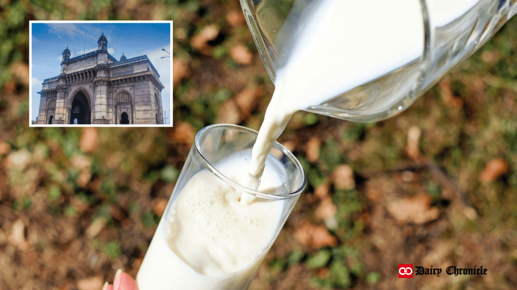 Glass of milk with the Gateway of India in the corner