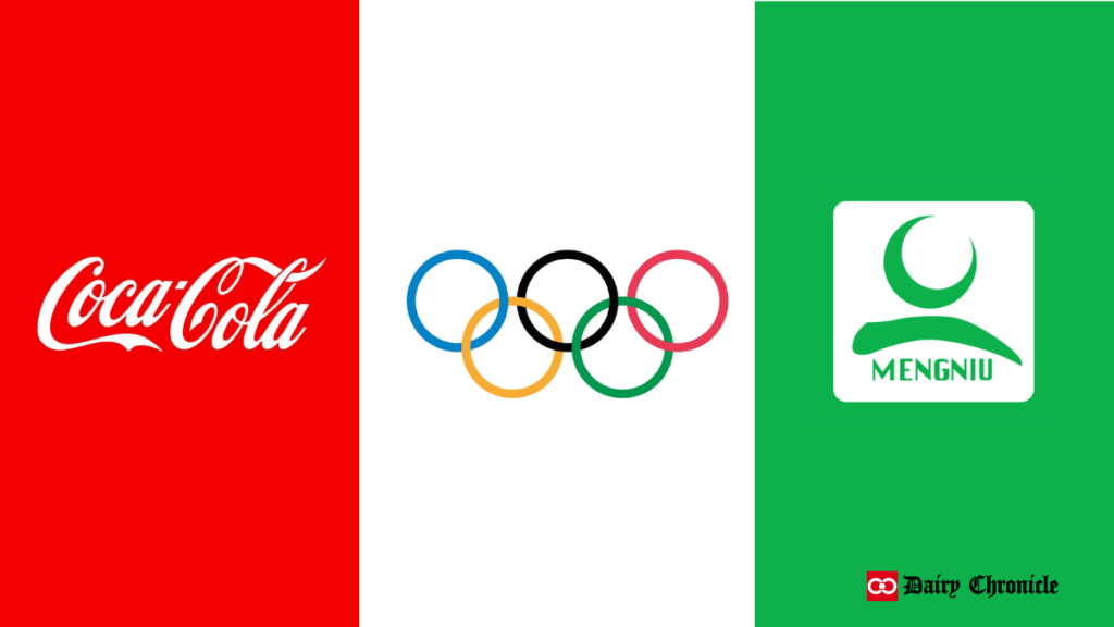 Logos of Coca-Cola, Olympics, and China Mengniu Dairy