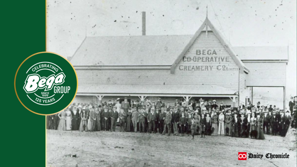 Bega Group celebrating 125 years with an old image of the company in the background