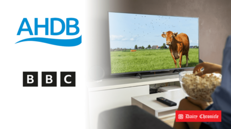 Logos of AHDB and BBC News with a person watching television