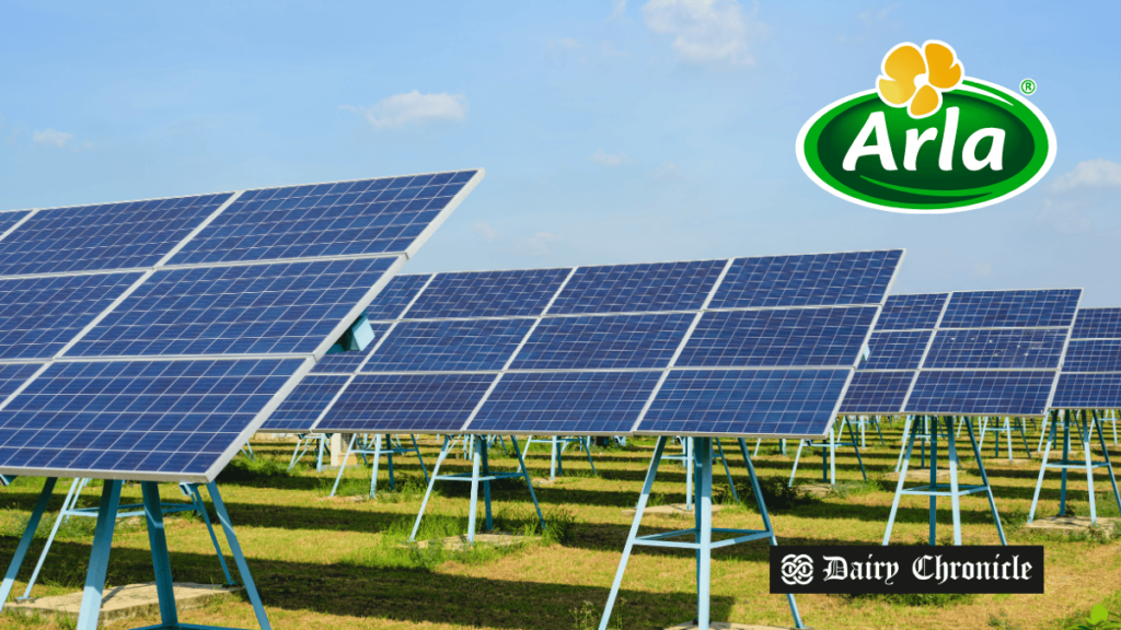 Arla Foods logo with proposed solar farm near packaging plant in Oswestry, Shropshire.