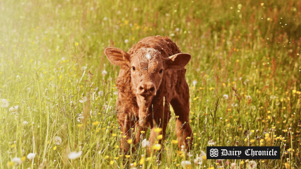 Calves in a dairy farm setting receiving enrichment care.