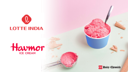 Logos of Havmor Ice Cream and Lotte India beside a scoop bowl of ice cream