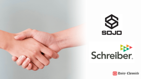 Logos of Sojo Industries and Schreiber Foods with a handshake symbolizing their partnership in funding Sojo Industries' $10 Million Series A for Sojo Flight™ and Sojo Shield™.