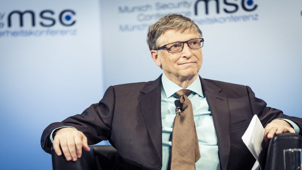 Portrait of Bill Gates, co-founder of Microsoft and global philanthropist.