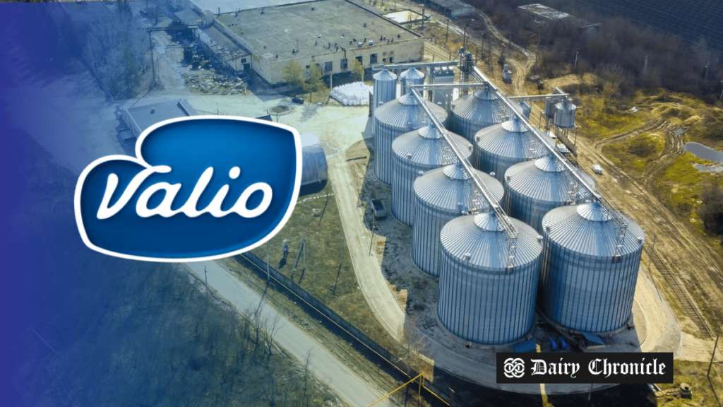 Factory unit with the Valio logo, representing Finland's $84M biogas plant investment for green energy.