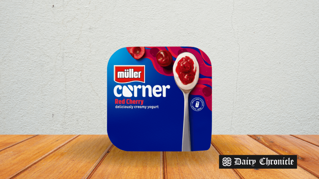 Müller’s new clear plastic packaging, aimed at reducing environmental impact by 50%.