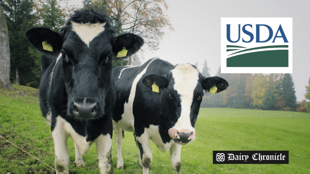 herd of cows with the USDA logo, representing the USDA's $15M commitment to boosting Vermont's organic dairy in schools and colleges.