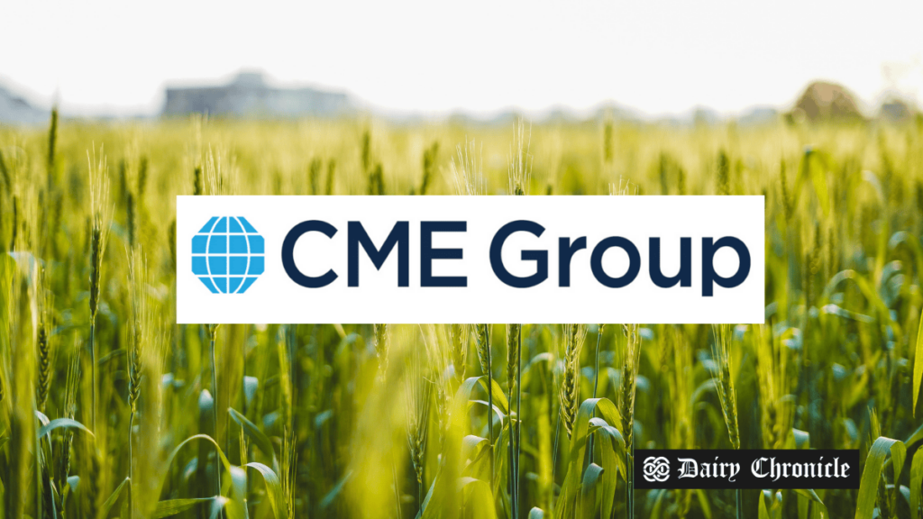 CME Group logo in front of a farm, symbolizing the impact of US inflation on butter, cheese, and milk prices in October.