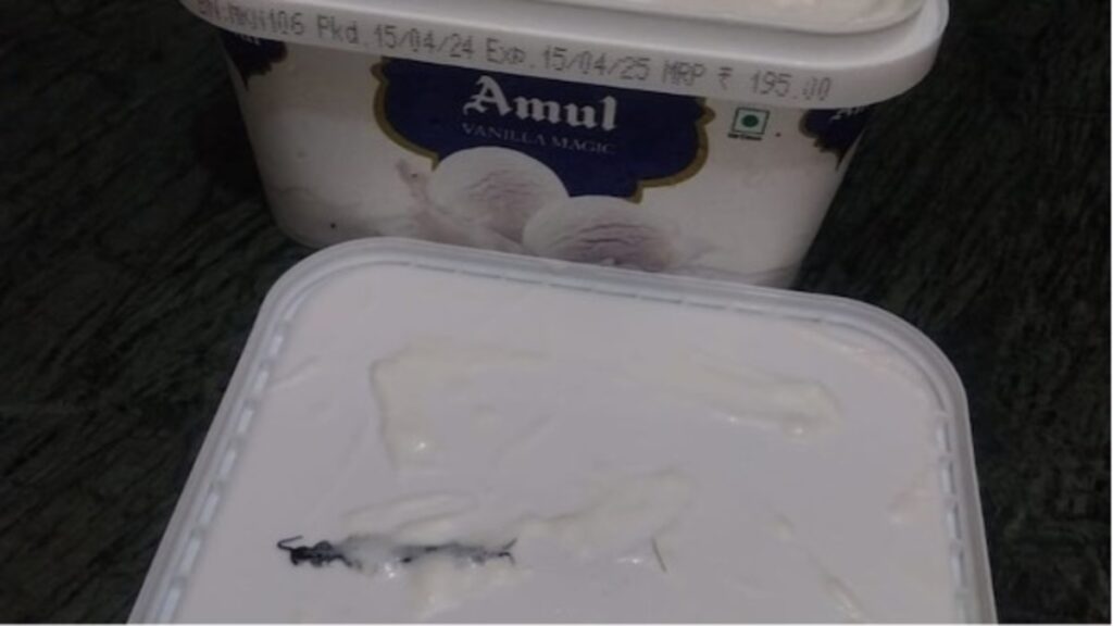 A centipede found in an Amul ice cream container.