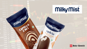 Two Milky Mist chocolate ice creams alongside the Milky Mist brand logo, highlighting the company's upcoming IPO and expansion plans.