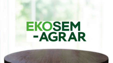 Ekosem-Agrar logo with a backdrop highlighting dairy production growth and processing advancements.