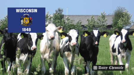 Wisconsin dairy farm logo with a herd of cows, symbolizing the economic crisis caused by the expiration of the U.S. Farm Bill, leading to a potential 'Dairy Cliff'.