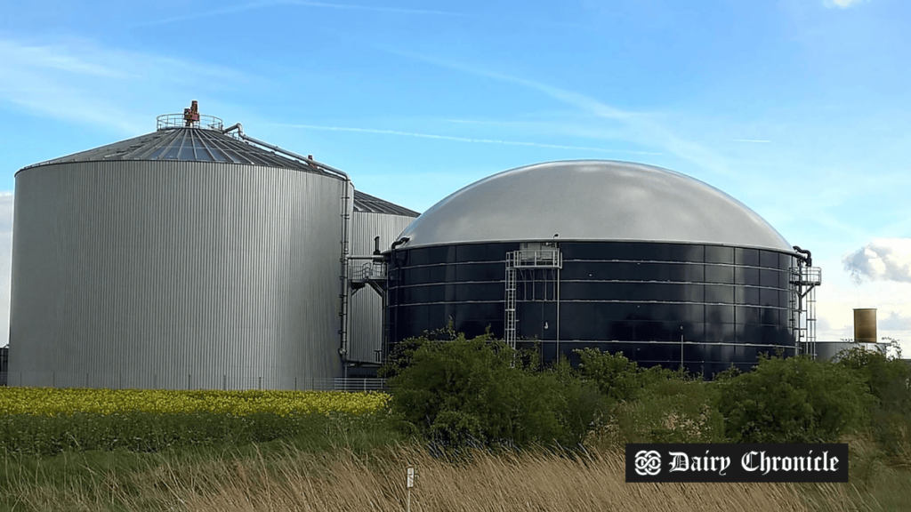 Methane capture plant on a UK dairy farm, highlighting potential earnings of $64k annually.