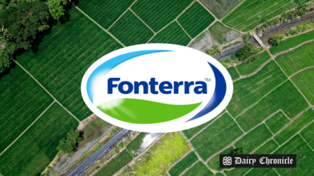 Fonterra and Mainland Group logos with a financial chart in the background, representing the potential sale despite record profits.