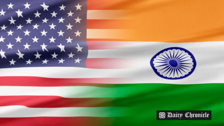 Flags of the United States and India facing each other, symbolizing the ongoing trade battle between the two nations.