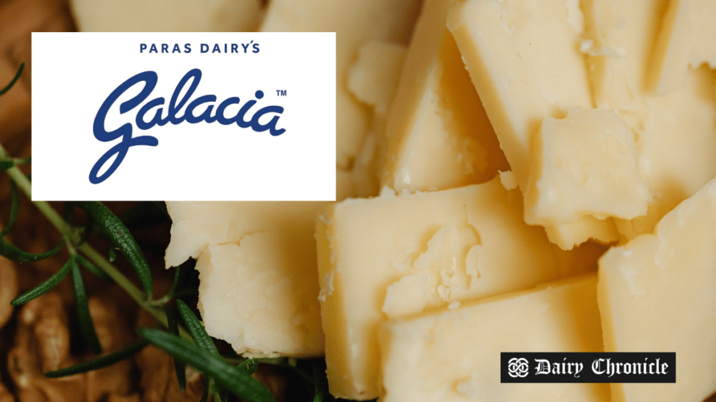 Paras Dairy logo with fresh cheese blocks, symbolizing the introduction of Galacia farm-fresh cheese to India.