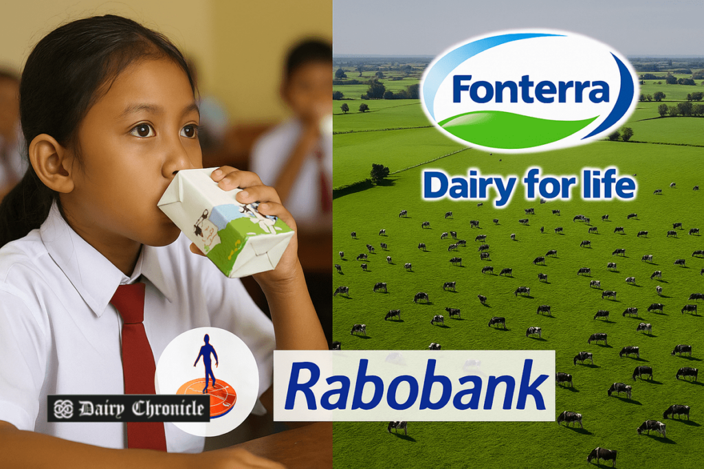 Indonesian schoolchildren receiving milk as part of the national free meal program