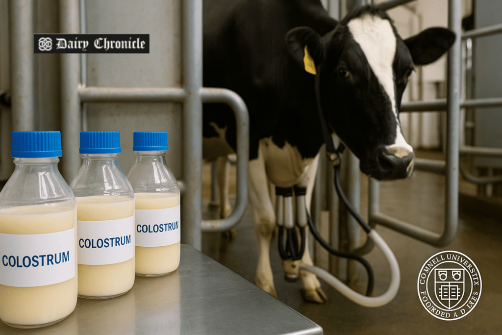 Veterinarian administering oxytocin to a dairy cow to study colostrum production