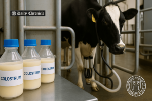 Veterinarian administering oxytocin to a dairy cow to study colostrum production