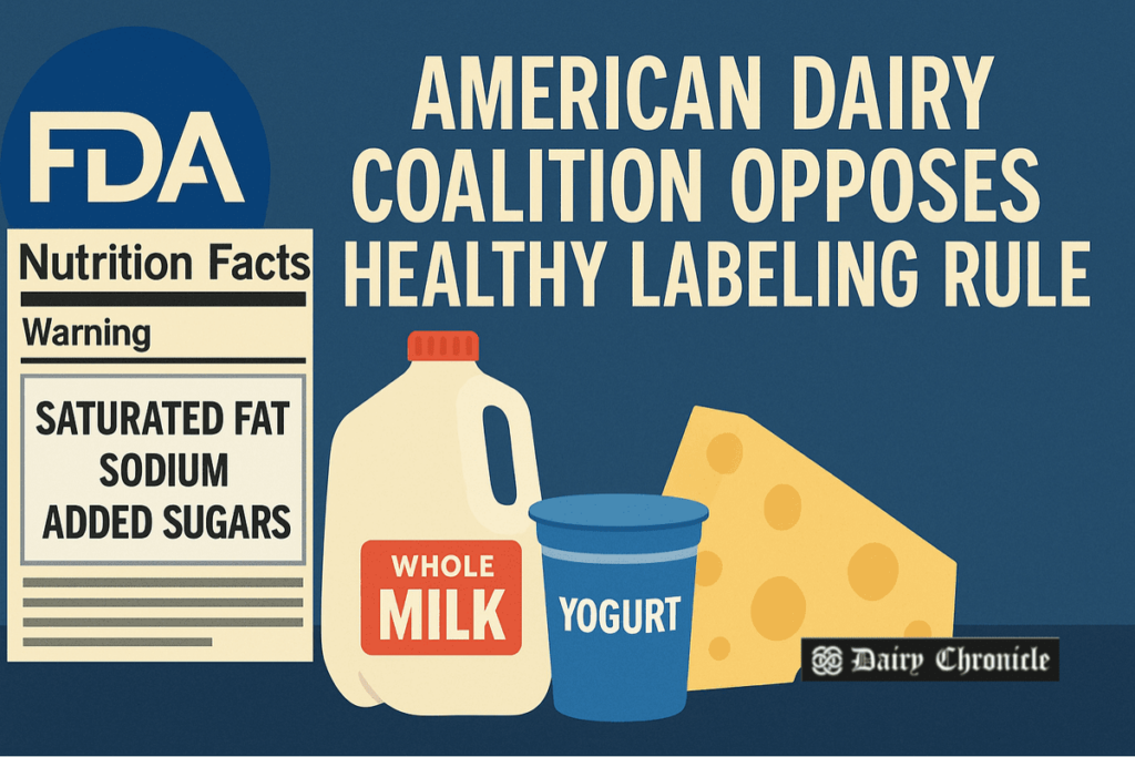 FDA logo with various dairy products like milk, cheese, and yogurt in the foreground