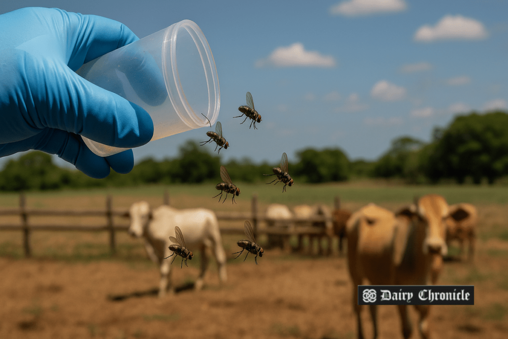 Scientists releasing sterile flies by air over rural farmland in Mexico