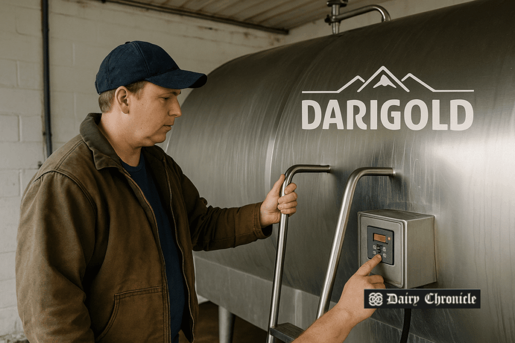 Darigold dairy trucks outside a processing plant
