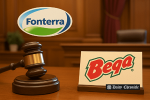 Fonterra and Bega Cheese logos representing the trademark dispute between the two dairy giants