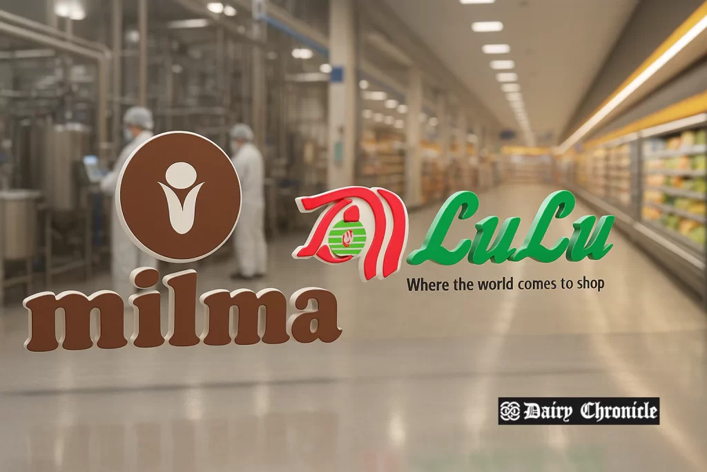 Milma's dairy products displayed at a LuLu Hypermarket in the Gulf region, marking the start of its international expansion.