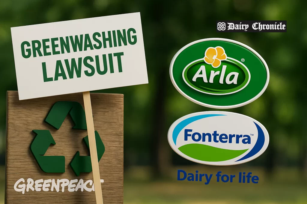 Greenpeace activists protest against Arla and Fonterra over misleading climate claims