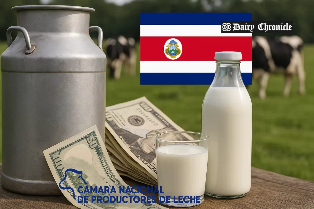 Costa Rican dairy farm with U.S. dairy import containers arriving under new trade deal
