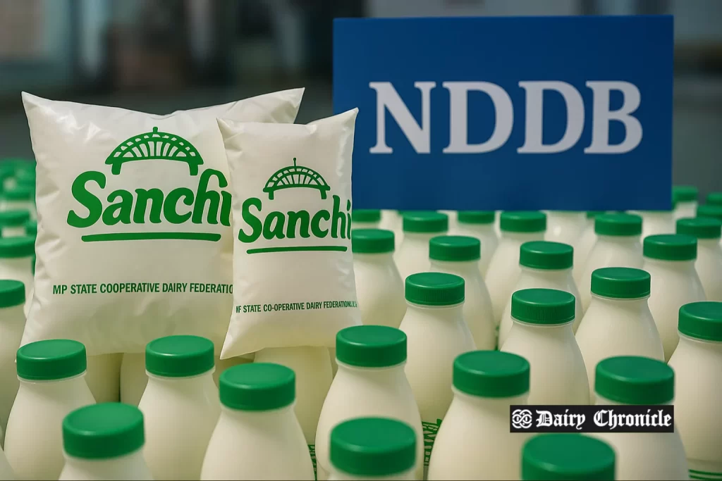 Empty milk collection centre at Sanchi Cooperative Dairy in MP with protest banners by farmers