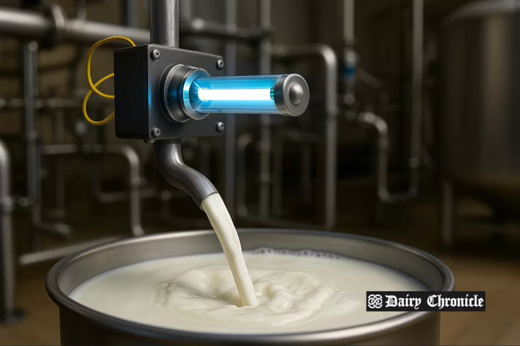 Milk sample exposed to UV rays during testing in Ubaté, Colombia