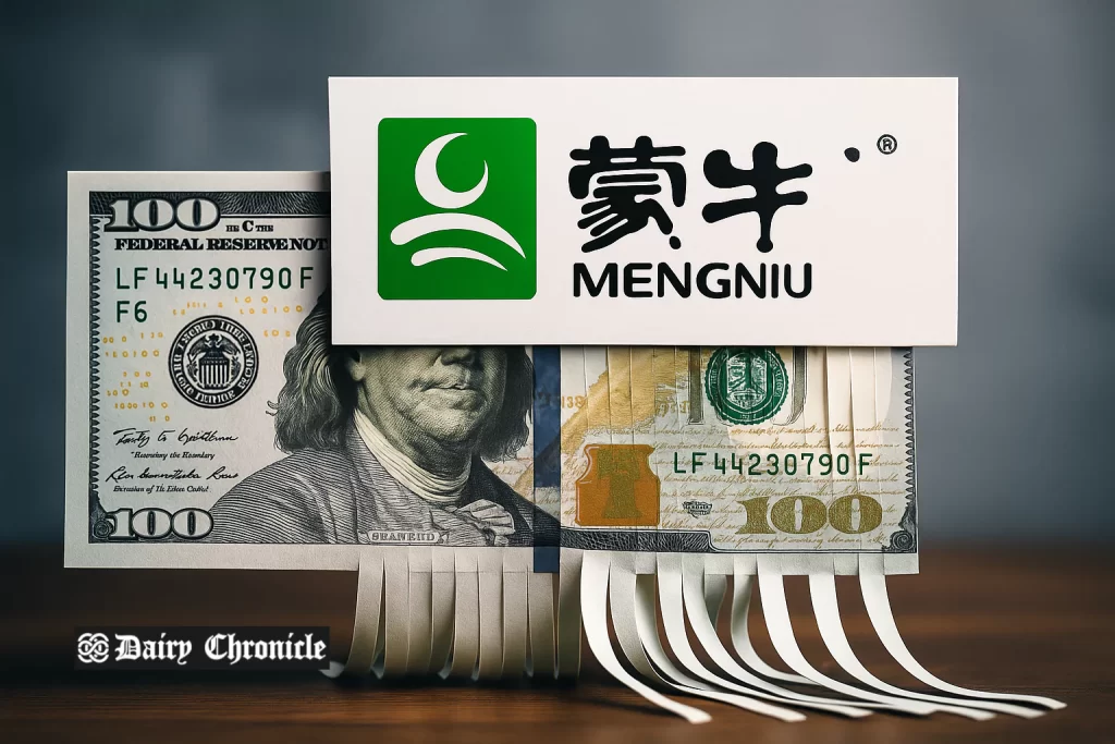 Mengniu dairy factory with logos