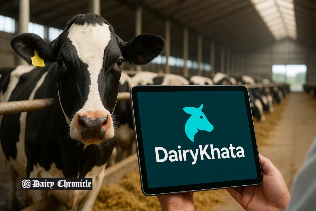 DairyKhata app screenshot displaying daily milk production stats for dairy farmers